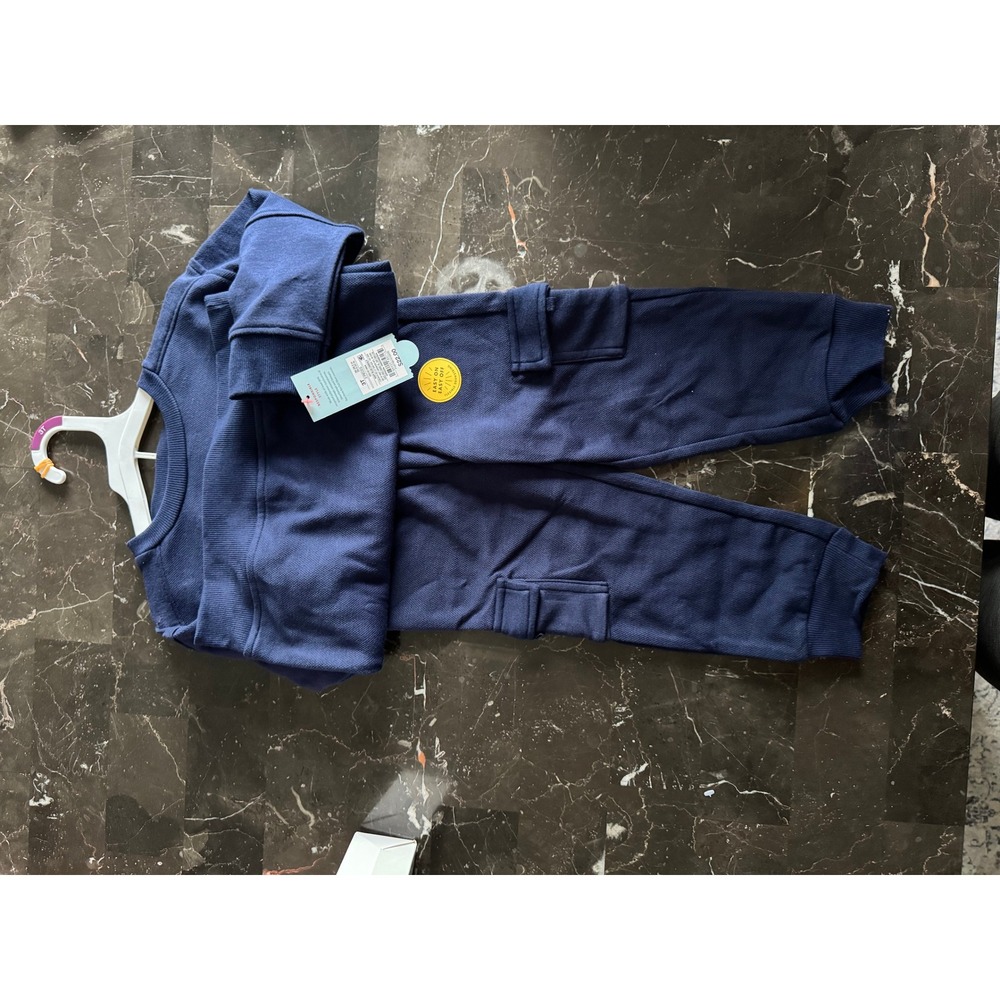 3T Cat & Jack Toddler Boys Navy Blue Waffle Knit Sweatshirt and Joggers Set NWT